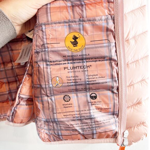 Save The Duck Full Zip Hooded Puffer Jacket Parka Coat Pink Small - Picture 7 of 7